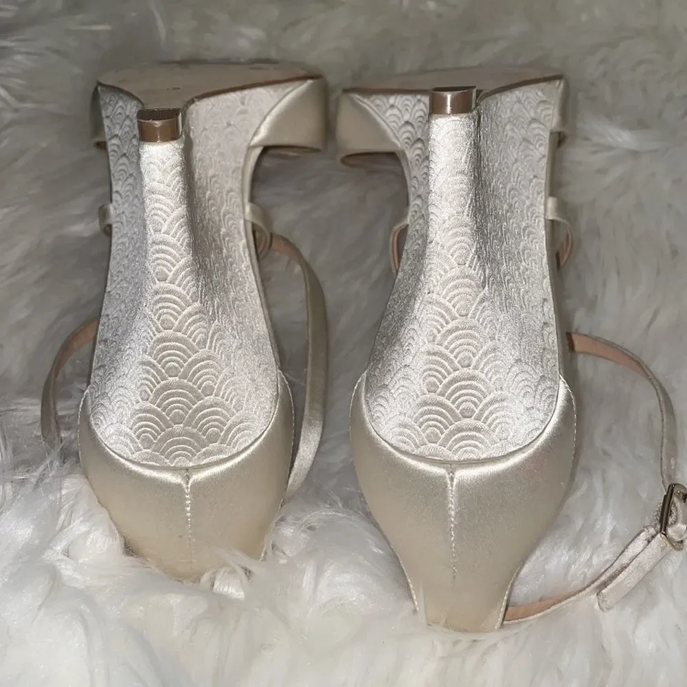 Badgley Mischka Cream Abigail Evening Wedge Sandals
